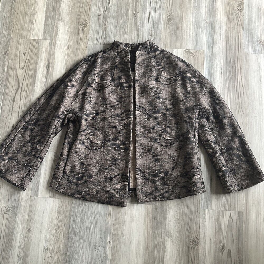 Chicos Black Lace Cotton Nylon Embellished Blazer Size 1